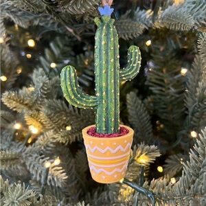 Kurt Adler Green Cactus Ornament in Yellow Pot